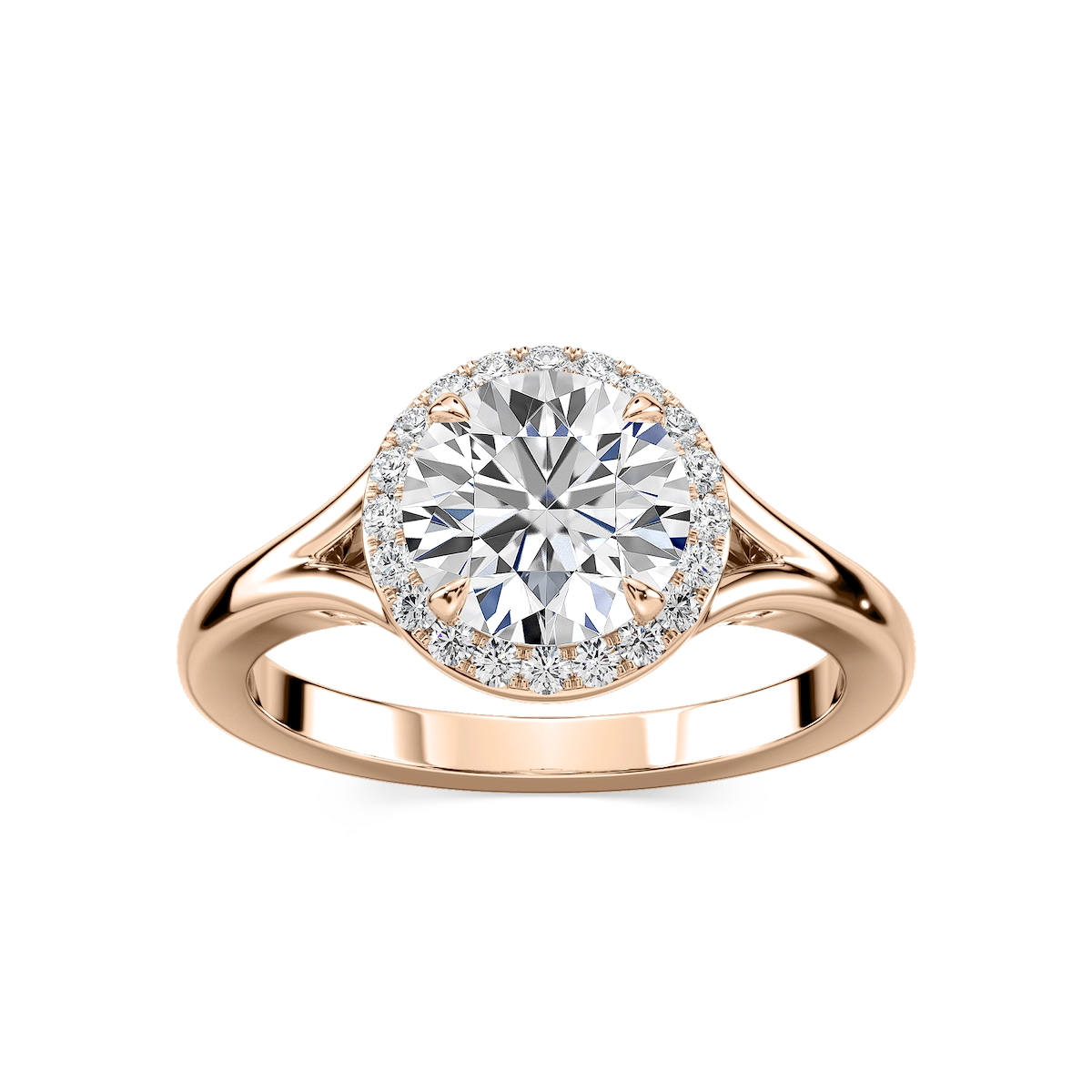 Maia Round Lab Grown Diamond Split Shank Halo Engagement Ring