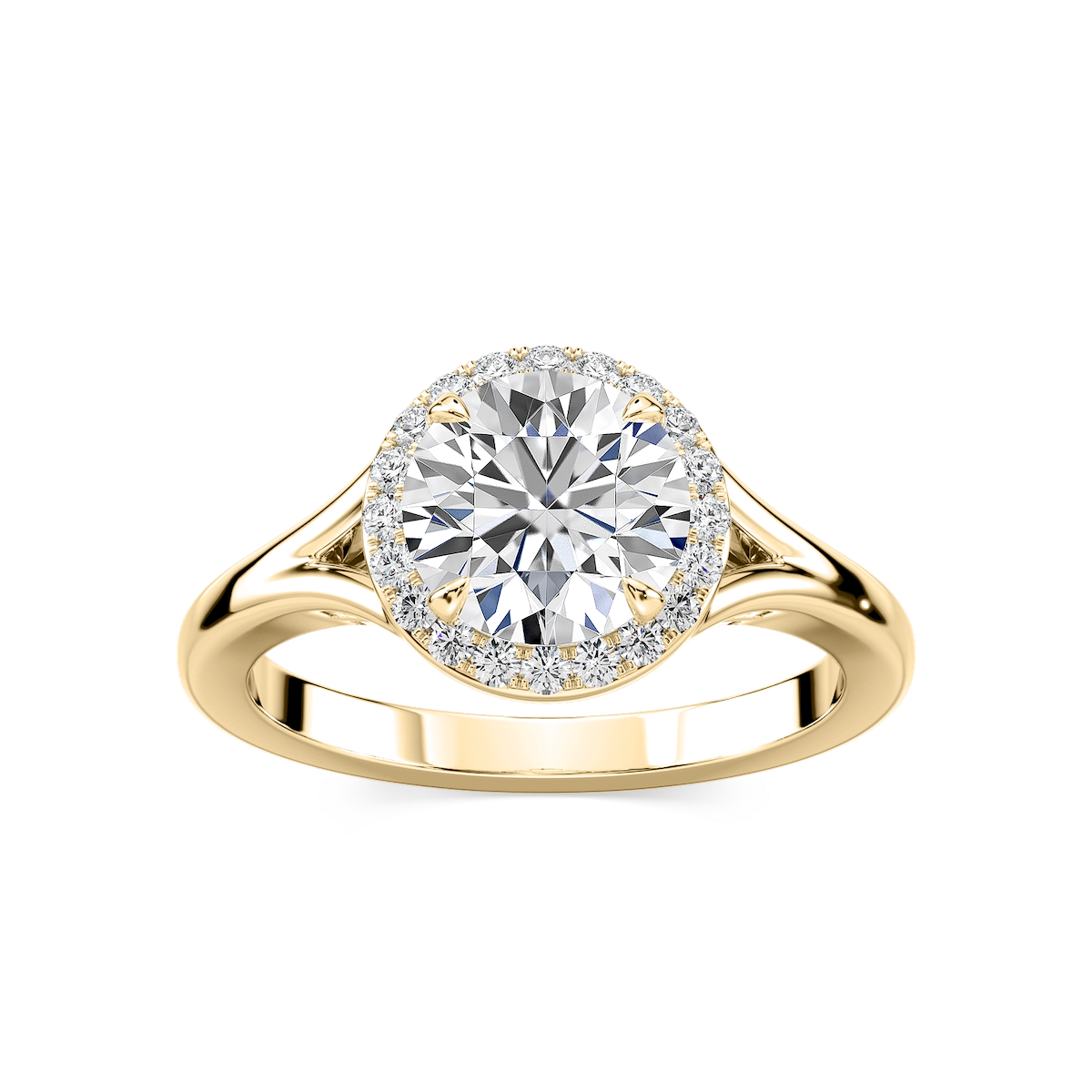 Maia Round Lab Grown Diamond Split Shank Halo Engagement Ring