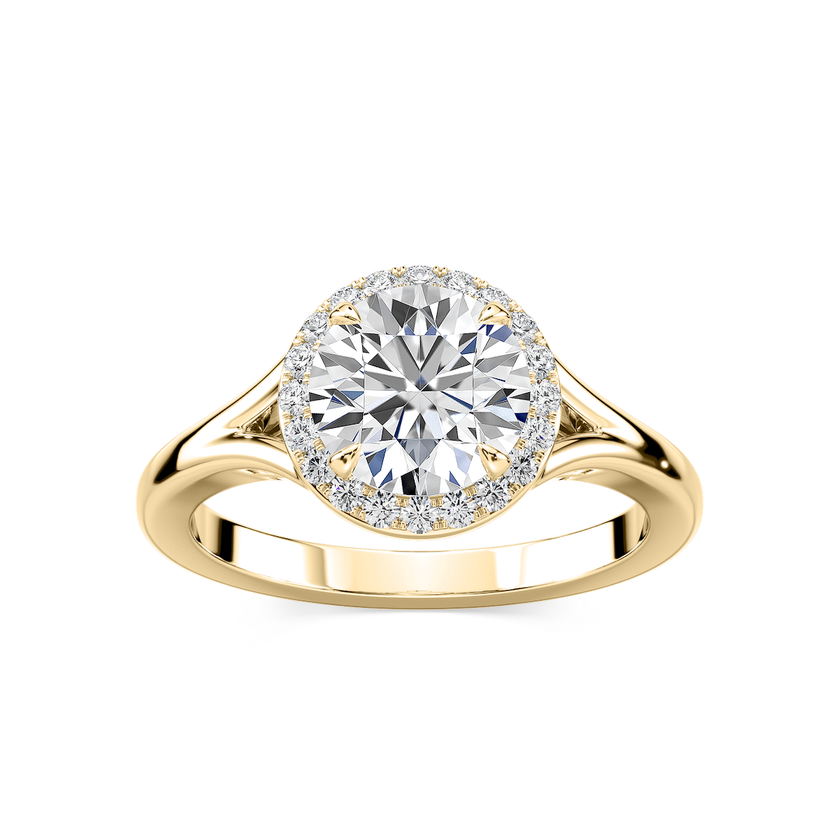 Maia Round Lab Grown Diamond Split Shank Halo Engagement Ring