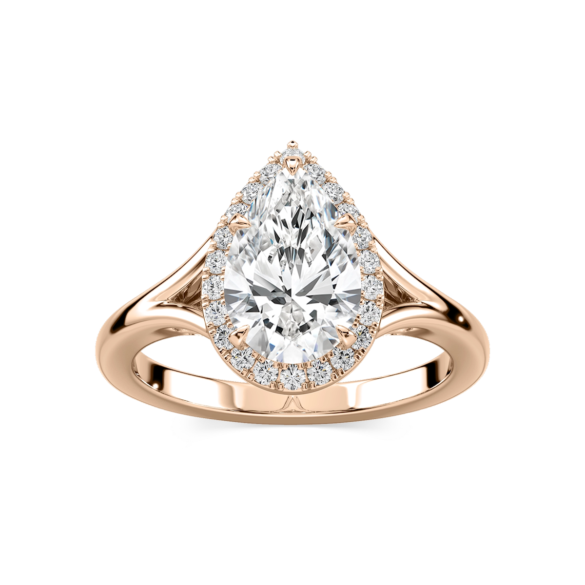 Maia Pear Lab Grown Diamond Split Shank Halo Engagement Ring