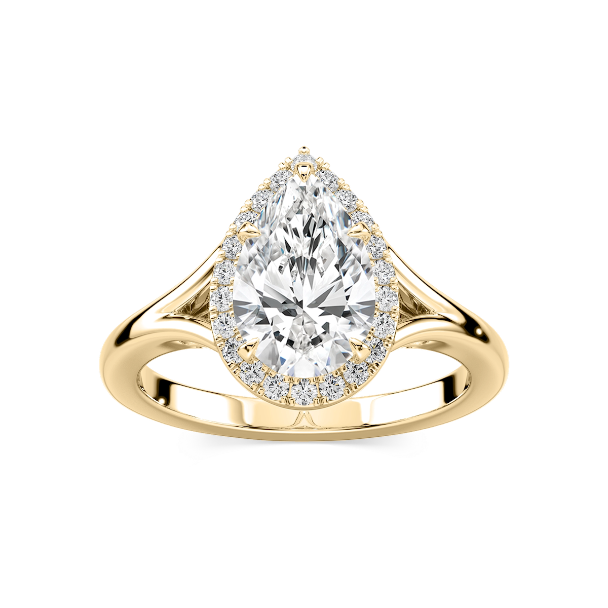 Maia Pear Lab Grown Diamond Split Shank Halo Engagement Ring