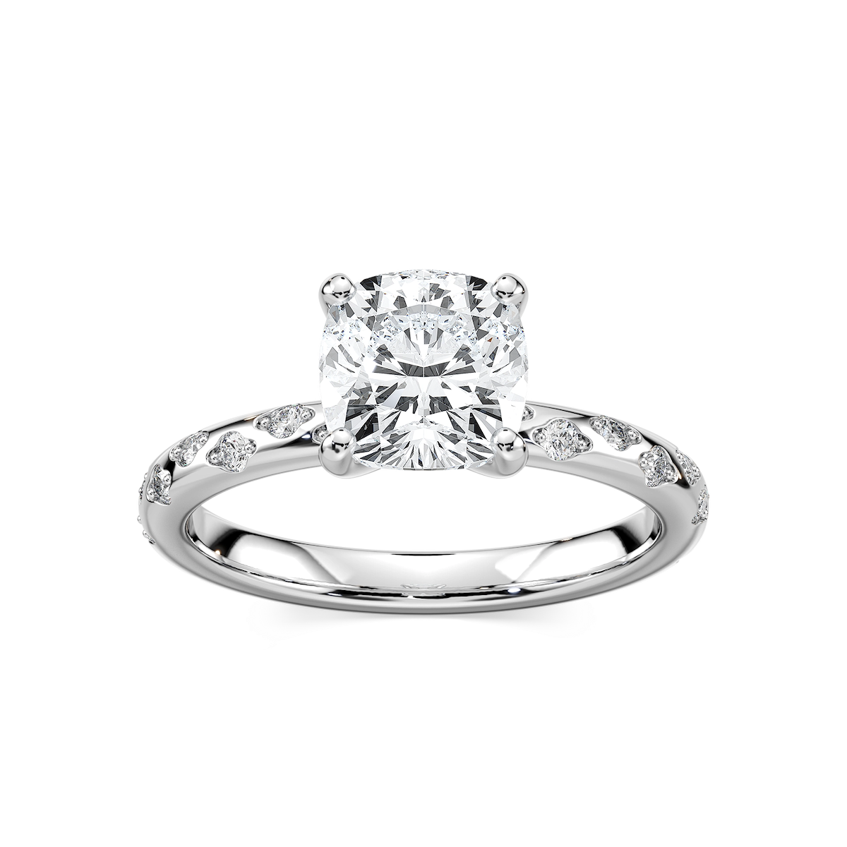 Rylee Cushion Lab Grown Diamond Scattered Side Stone Engagement Ring