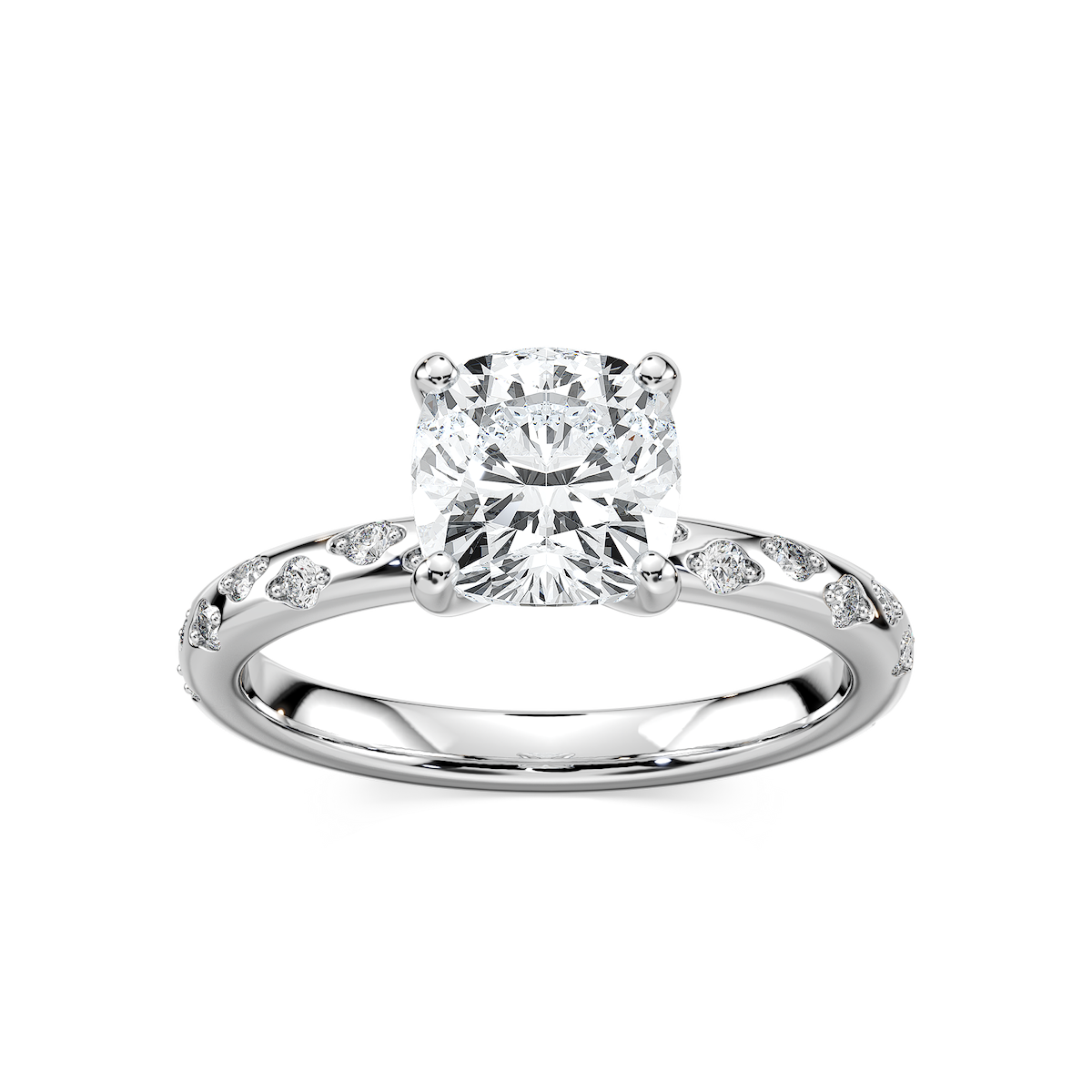 Rylee Cushion Lab Grown Diamond Scattered Side Stone Engagement Ring