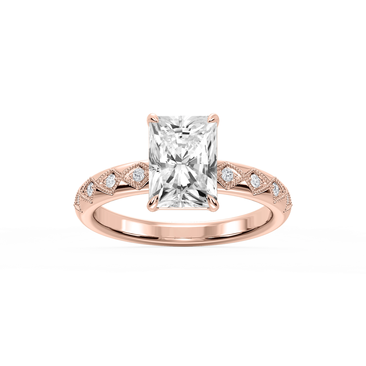 Marian Radiant Lab Grown Diamond Accent Milgrain Side Stone Engagement Ring