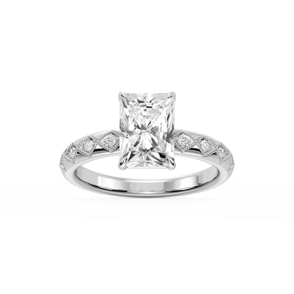 Marian Radiant Lab Grown Diamond Accent Milgrain Side Stone Engagement Ring