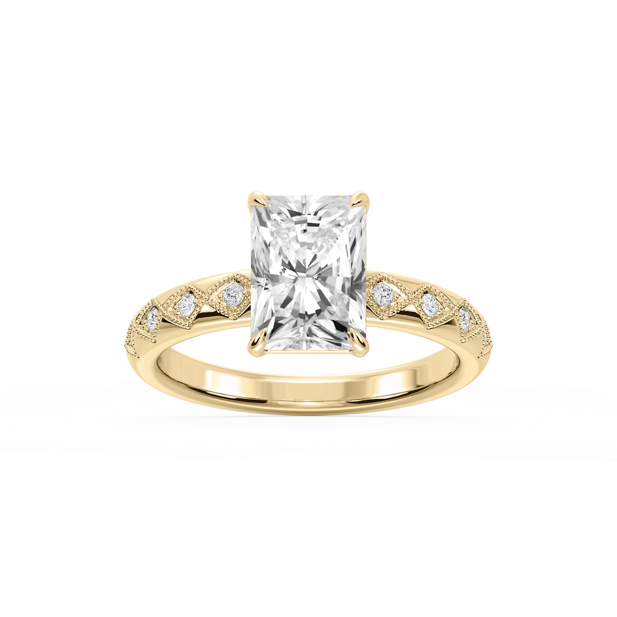 Marian Radiant Lab Grown Diamond Accent Milgrain Side Stone Engagement Ring