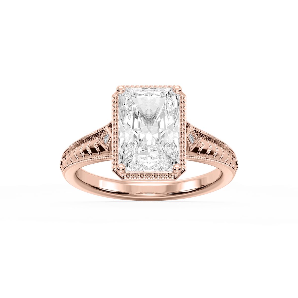 Mariana Radiant Lab Grown Diamond Vintage Milgrain Bezel Side Stone Engagement Ring