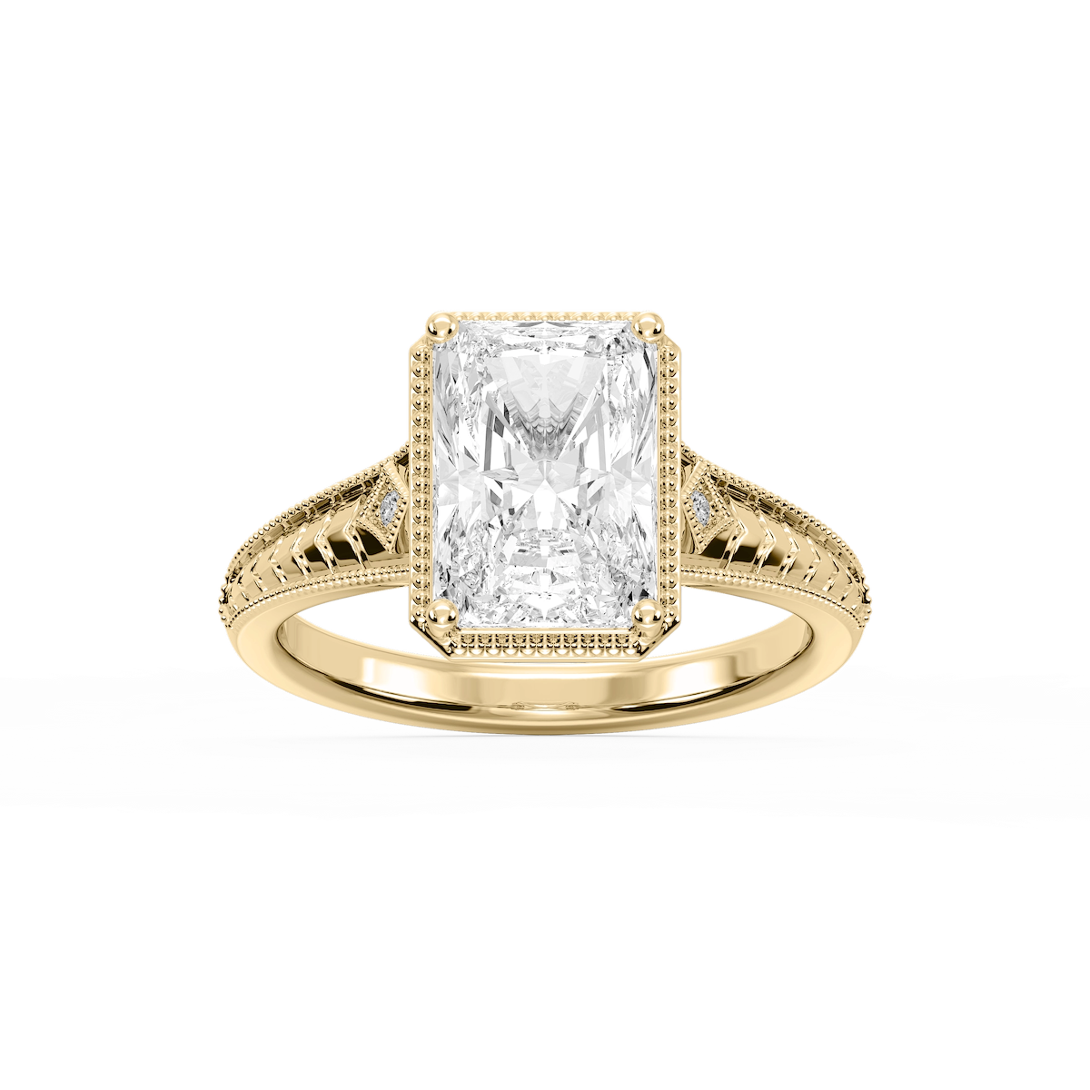 Mariana Radiant Lab Grown Diamond Vintage Milgrain Bezel Side Stone Engagement Ring