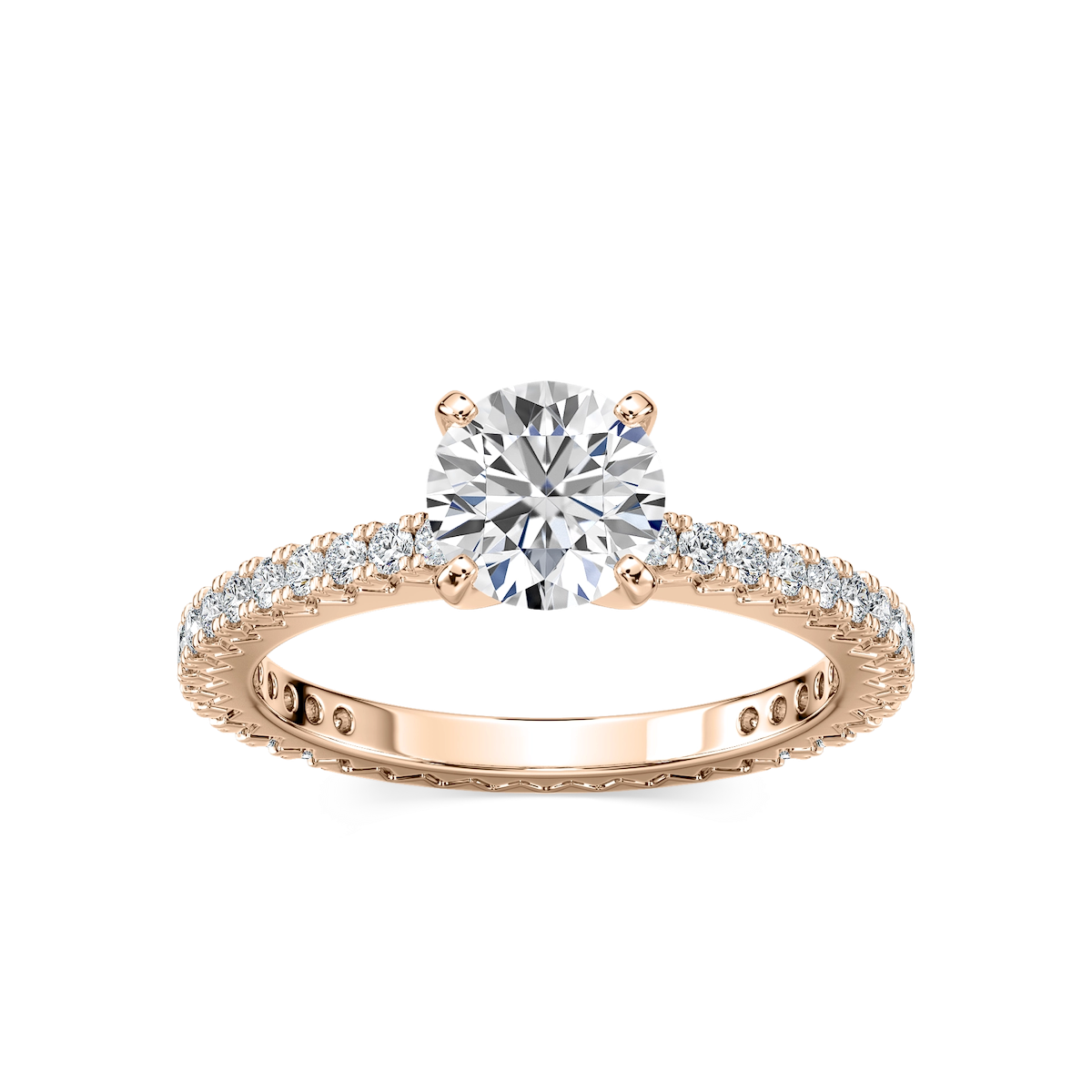 Marilyn Lab Grown Diamond Prong Set with Sculpted Eternity Profile Side Stone Engagement Ring