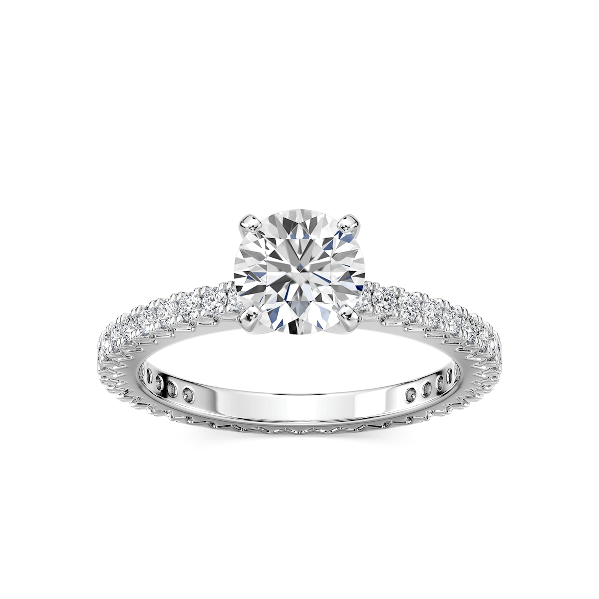 Marilyn Lab Grown Diamond Prong Set with Sculpted Eternity Profile Side Stone Engagement Ring
