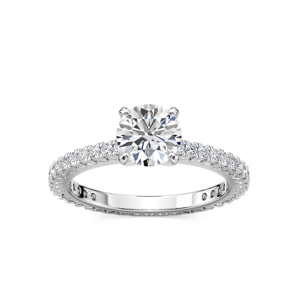 Marilyn Lab Grown Diamond Prong Set with Sculpted Eternity Profile Side Stone Engagement Ring