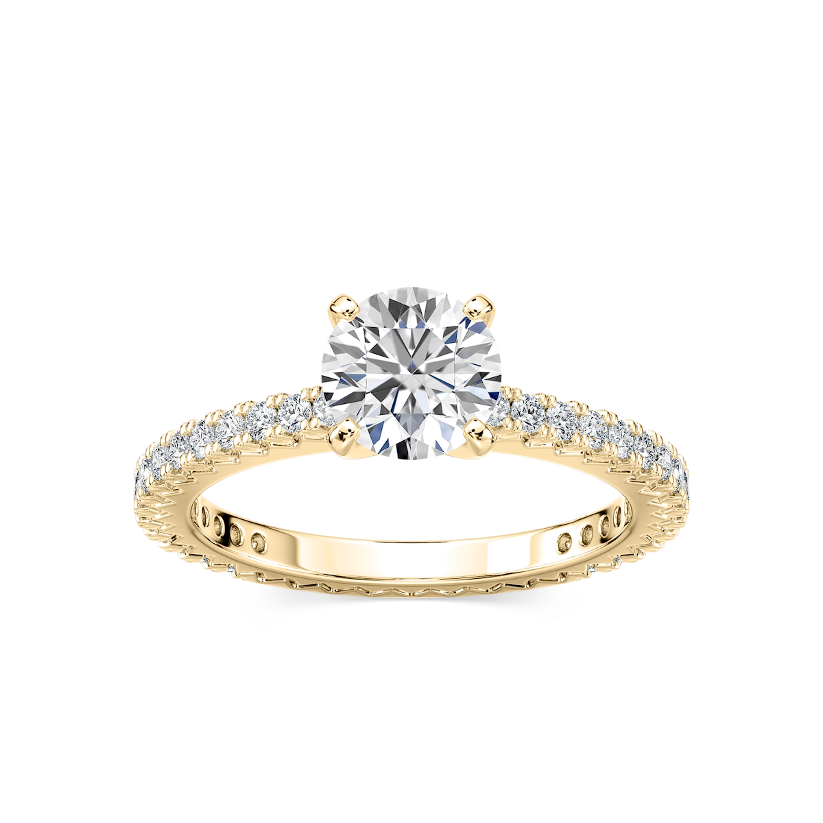 Marilyn Lab Grown Diamond Prong Set with Sculpted Eternity Profile Side Stone Engagement Ring