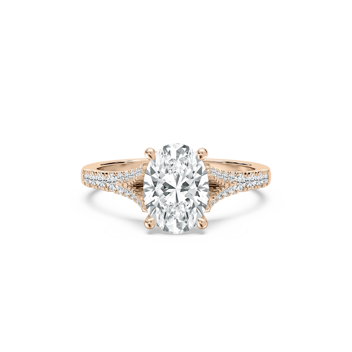 Maris 2 ¹⁄₄ ctw Oval Lab Grown Diamond Raised V Split Shank Side Stone Engagement Ring