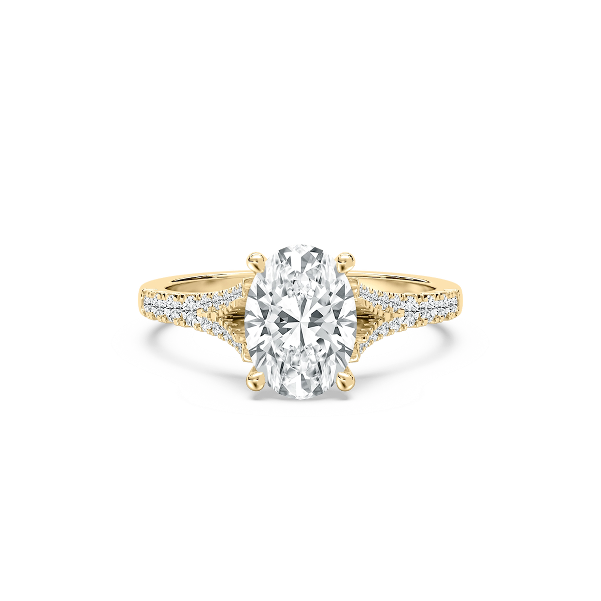 Maris 2 ¹⁄₄ ctw Oval Lab Grown Diamond Raised V Split Shank Side Stone Engagement Ring