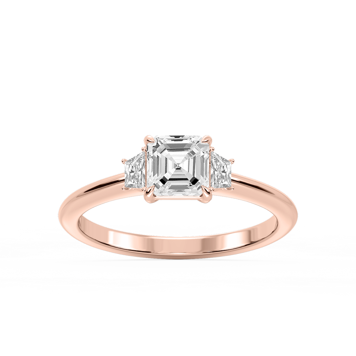 Marley Asscher Lab Grown Diamond Trapezoid Sides Claw Prong Three Stone Engagement Ring