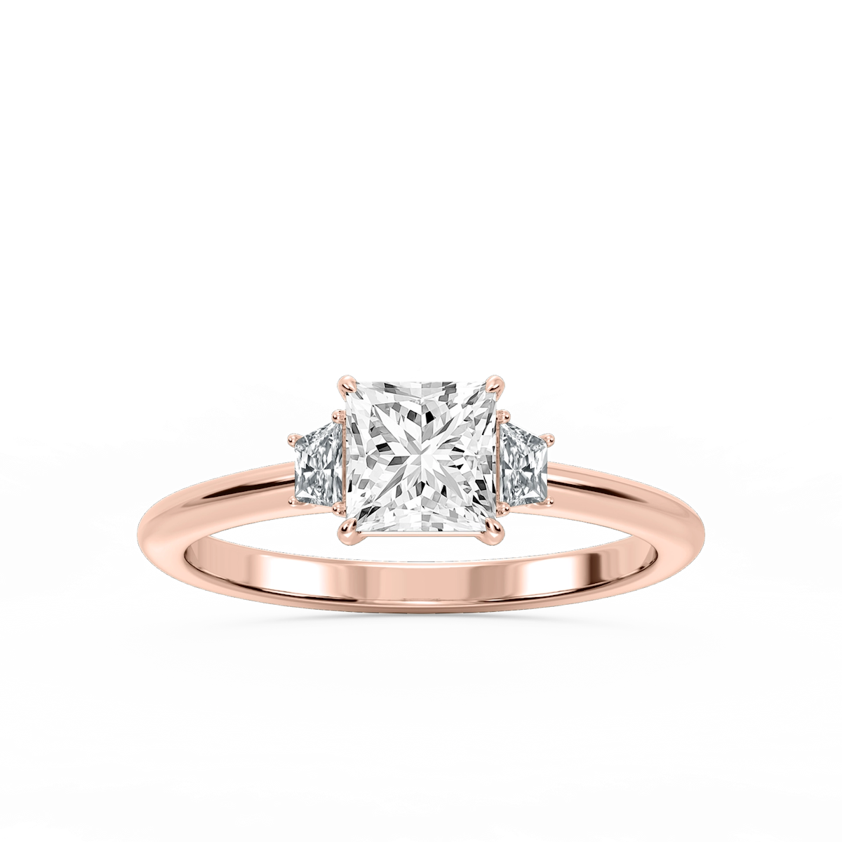 Marley Princess Lab Grown Diamond Trapezoid Sides Claw Prong Three Stone Engagement Ring