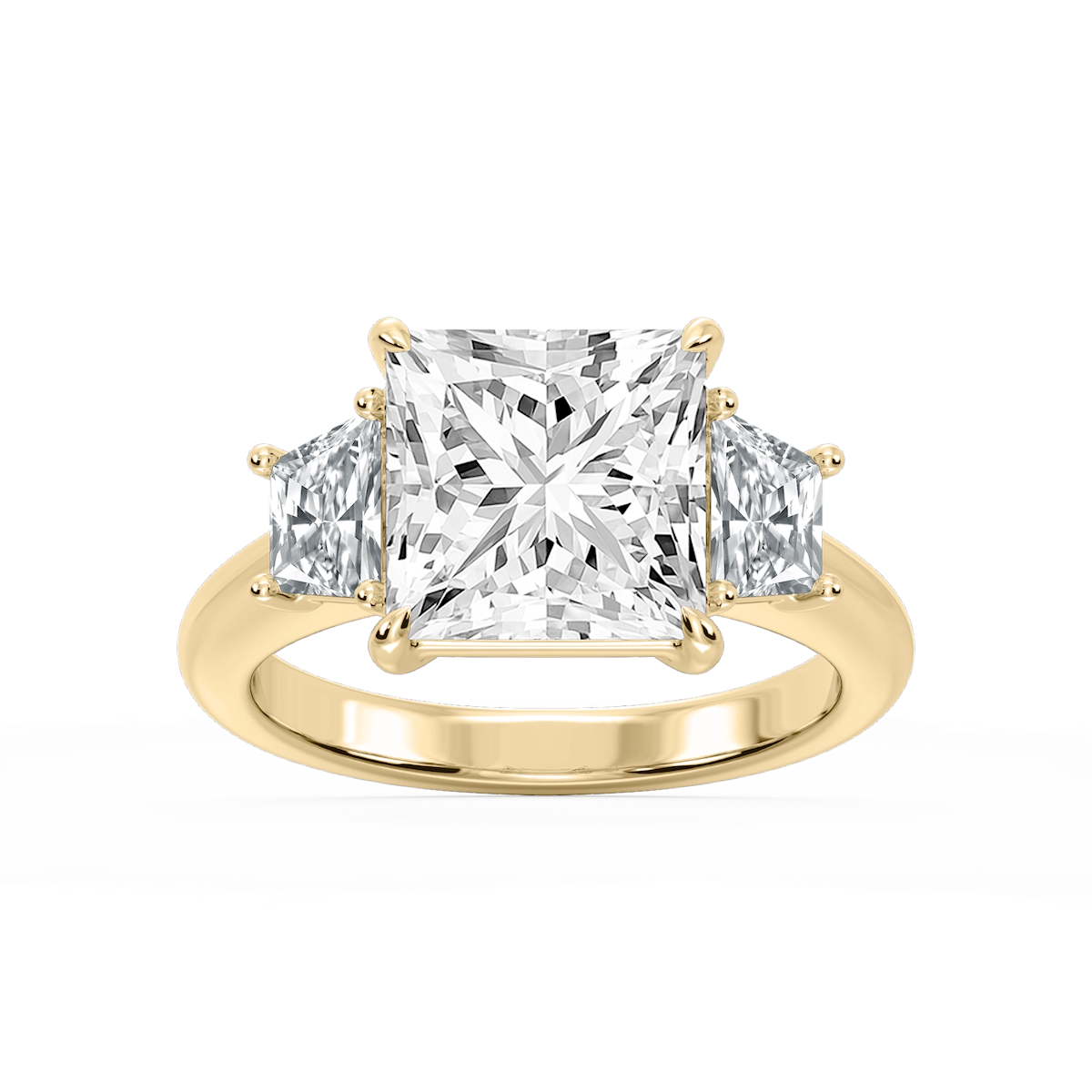 Marley Princess Lab Grown Diamond Trapezoid Sides Claw Prong Three Stone Engagement Ring