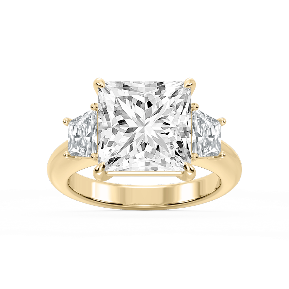Marley Princess Lab Grown Diamond Trapezoid Sides Claw Prong Three Stone Engagement Ring