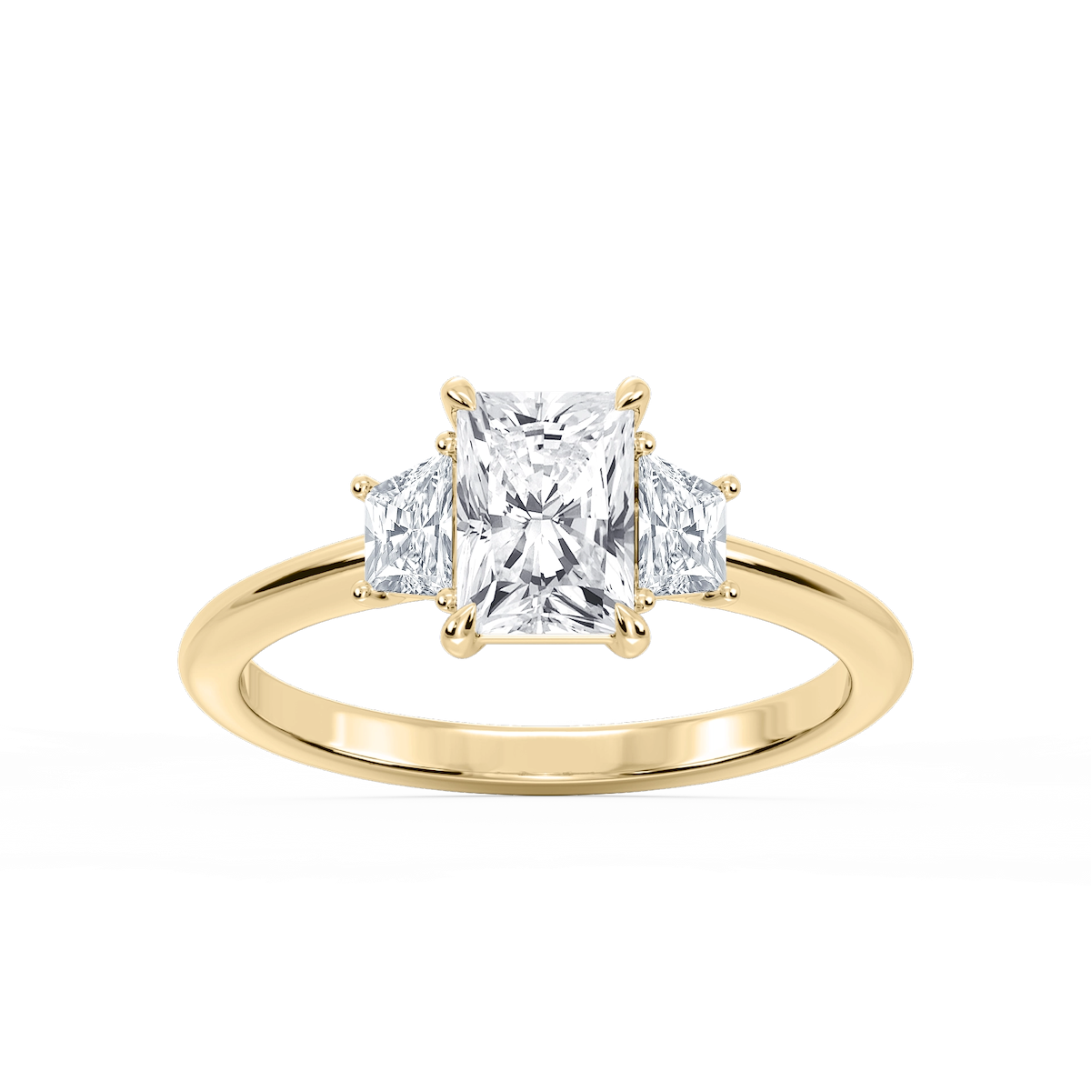 Marley Radiant Lab Grown Diamond Trapezoid Sides Claw Prong Three Stone Engagement Ring
