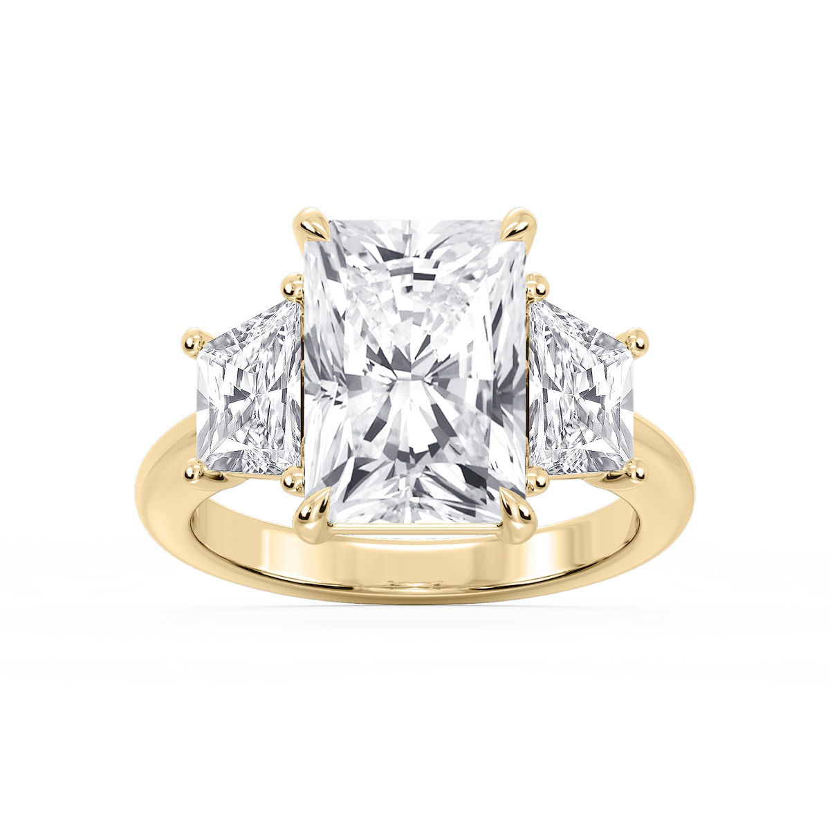 Marley Radiant Lab Grown Diamond Trapezoid Sides Claw Prong Three Stone Engagement Ring