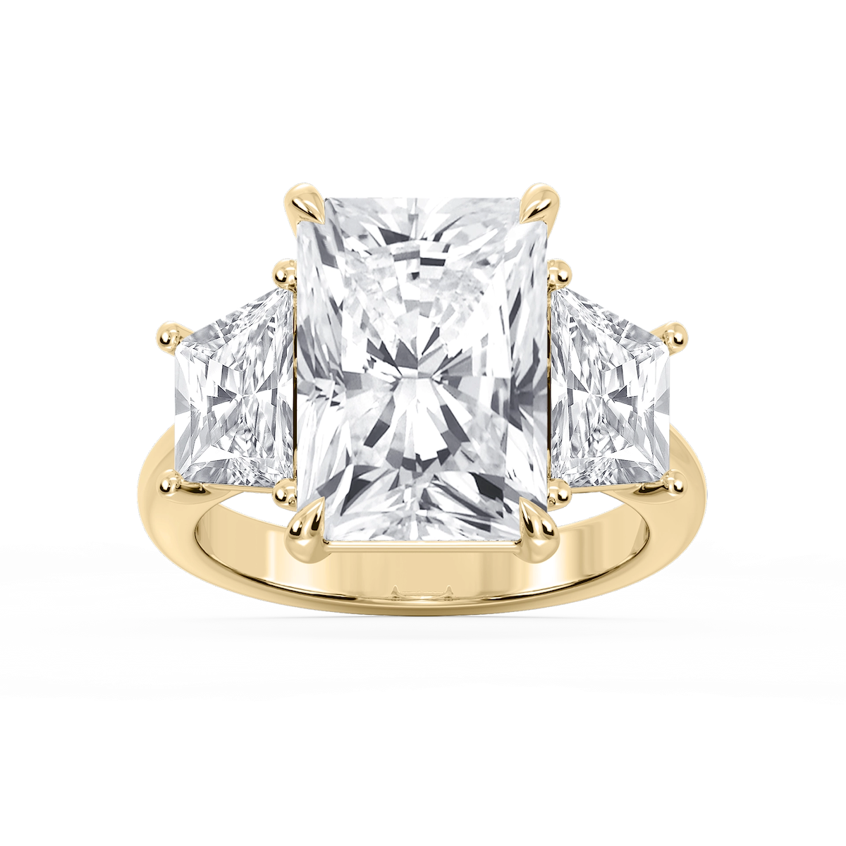 Marley Radiant Lab Grown Diamond Trapezoid Sides Claw Prong Three Stone Engagement Ring