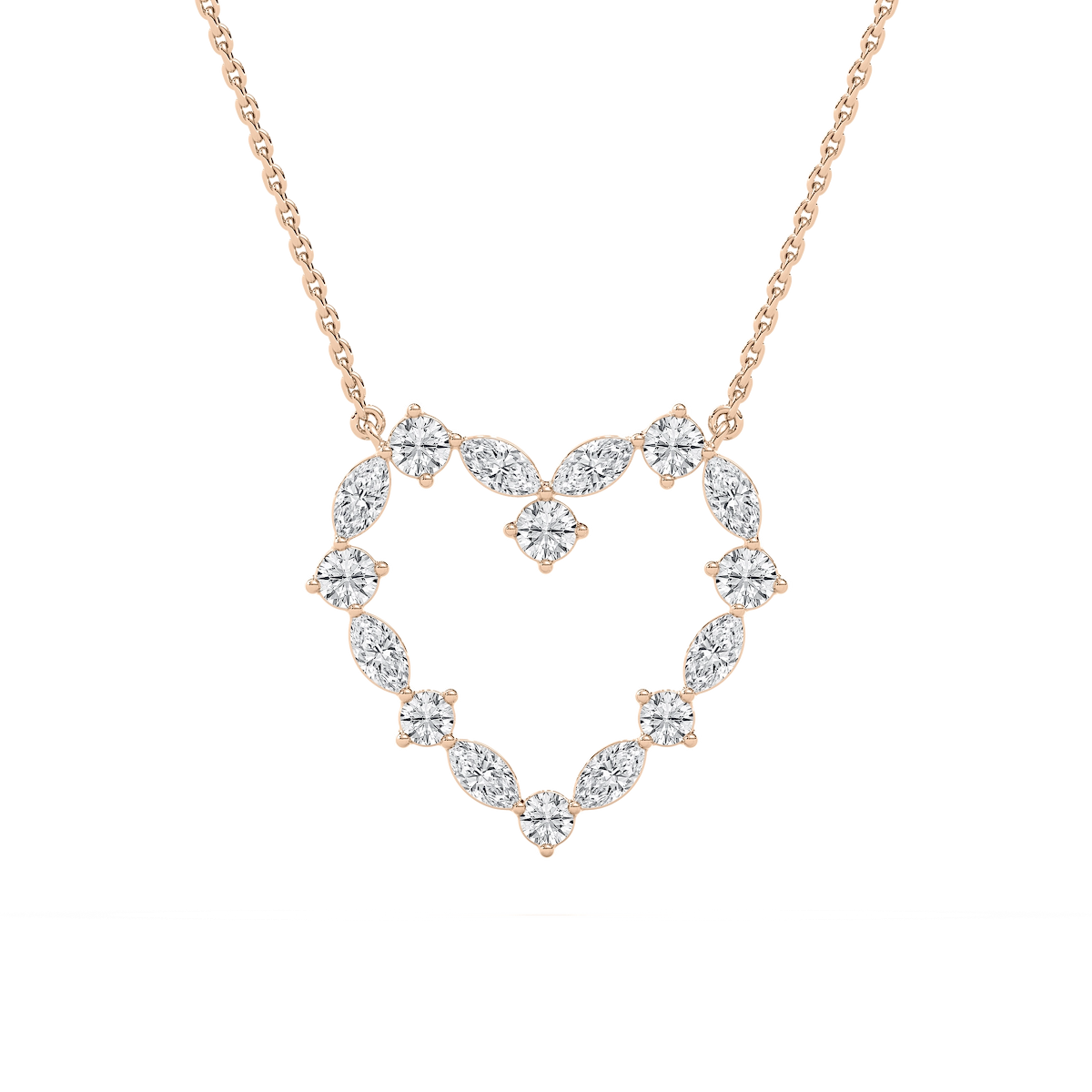 7/8 ctw Marquise and Round Lab Grown Diamond Heart Pendant - 18 Inches