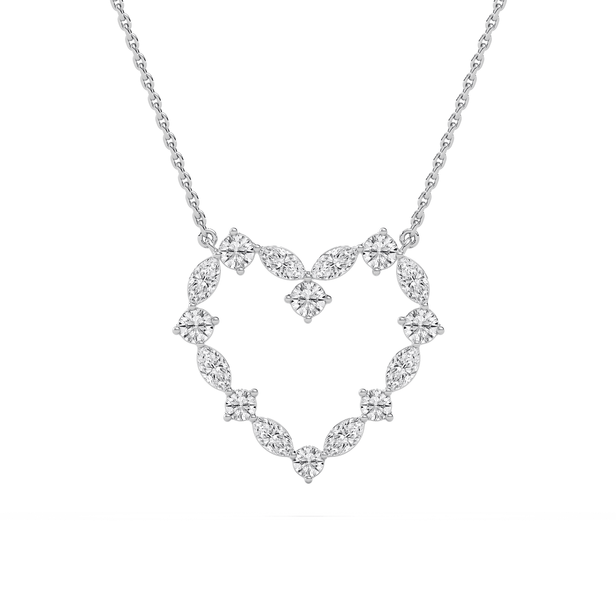 7/8 ctw Marquise and Round Lab Grown Diamond Heart Pendant - 18 Inches