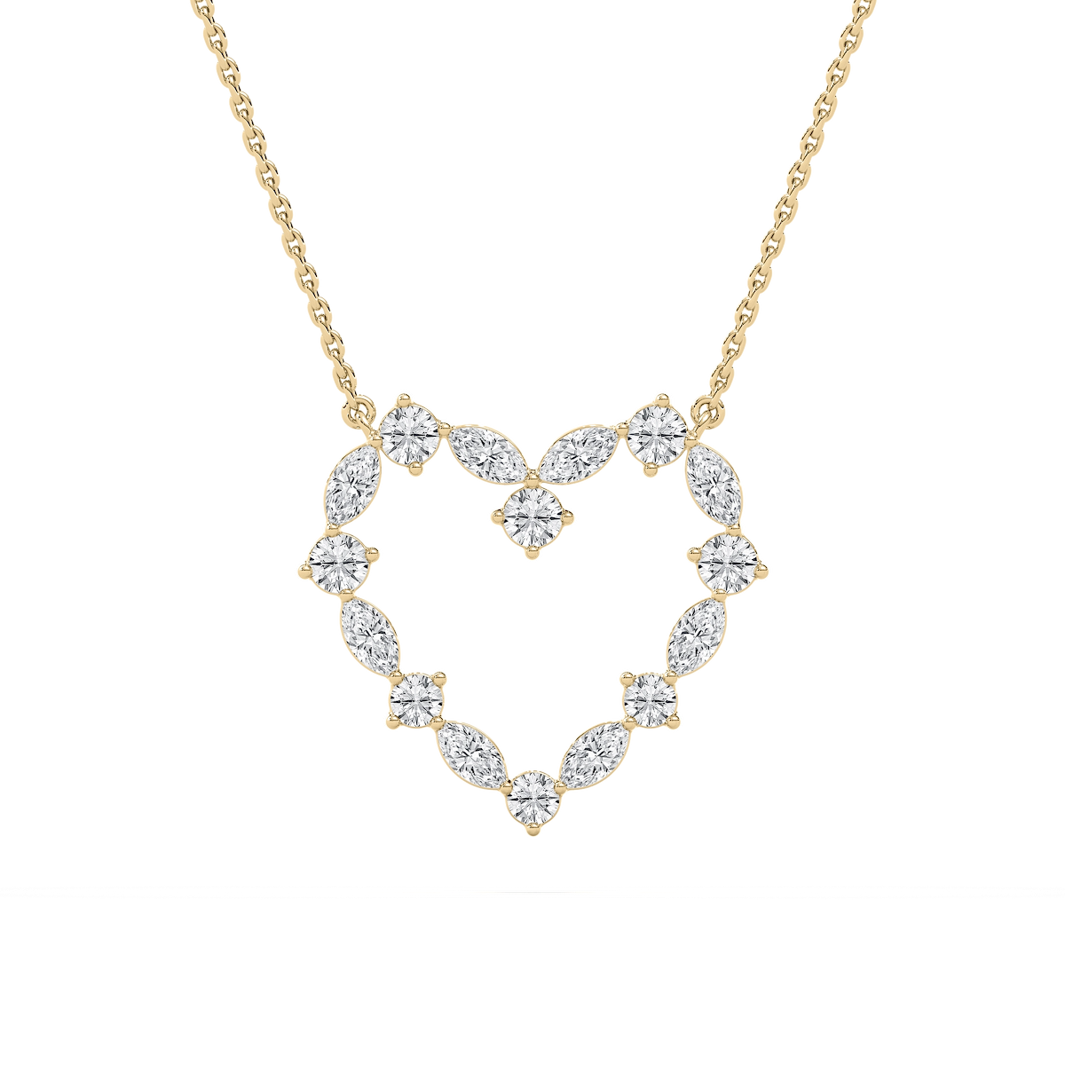 7/8 ctw Marquise and Round Lab Grown Diamond Heart Pendant - 18 Inches
