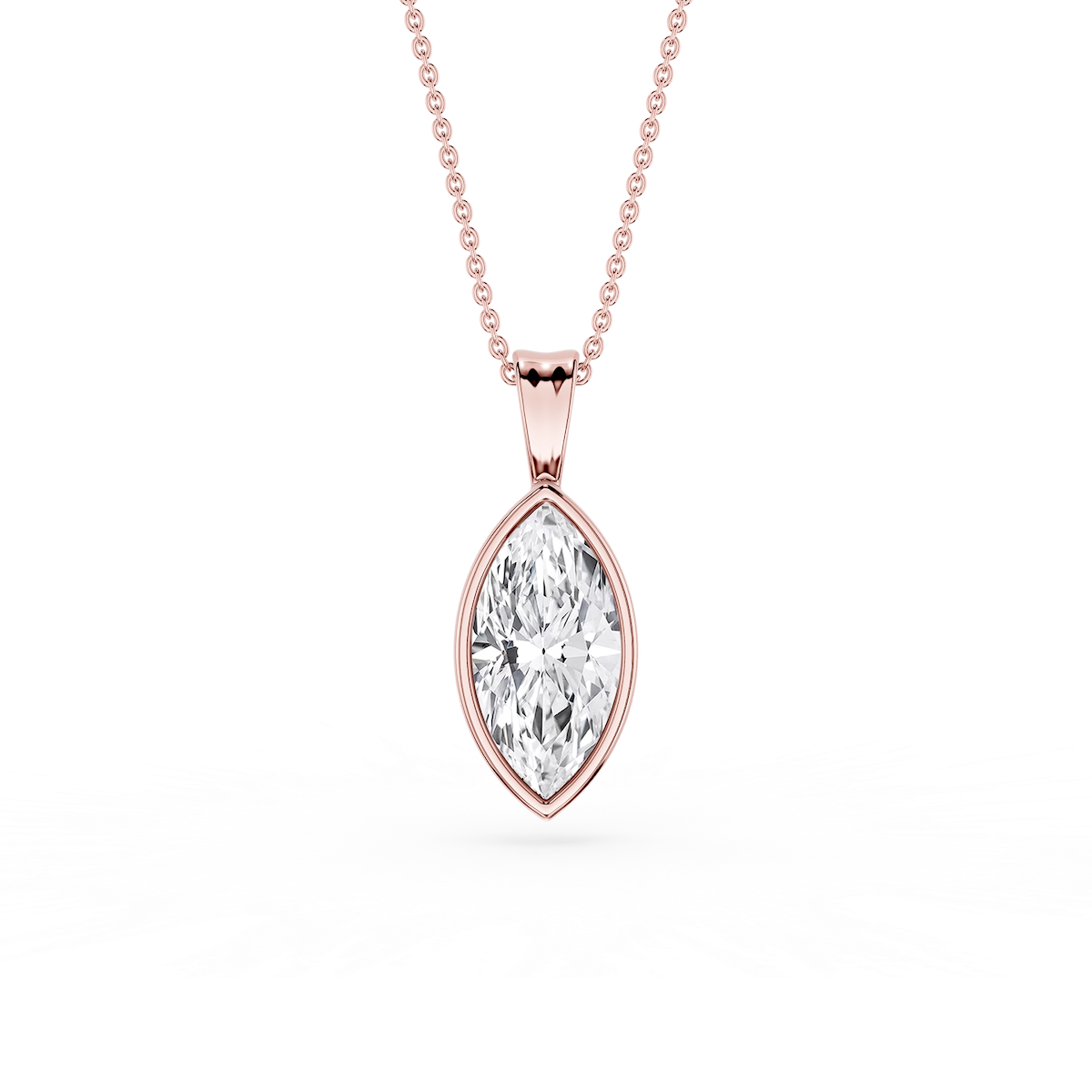 Marquise Lab Grown Diamond Bezel Set Bail Solitaire Pendant - 16 to 18 Inches
