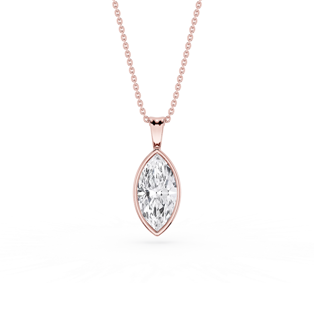 Marquise Lab Grown Diamond Bezel Set Bail Solitaire Pendant - 16 to 18 Inches