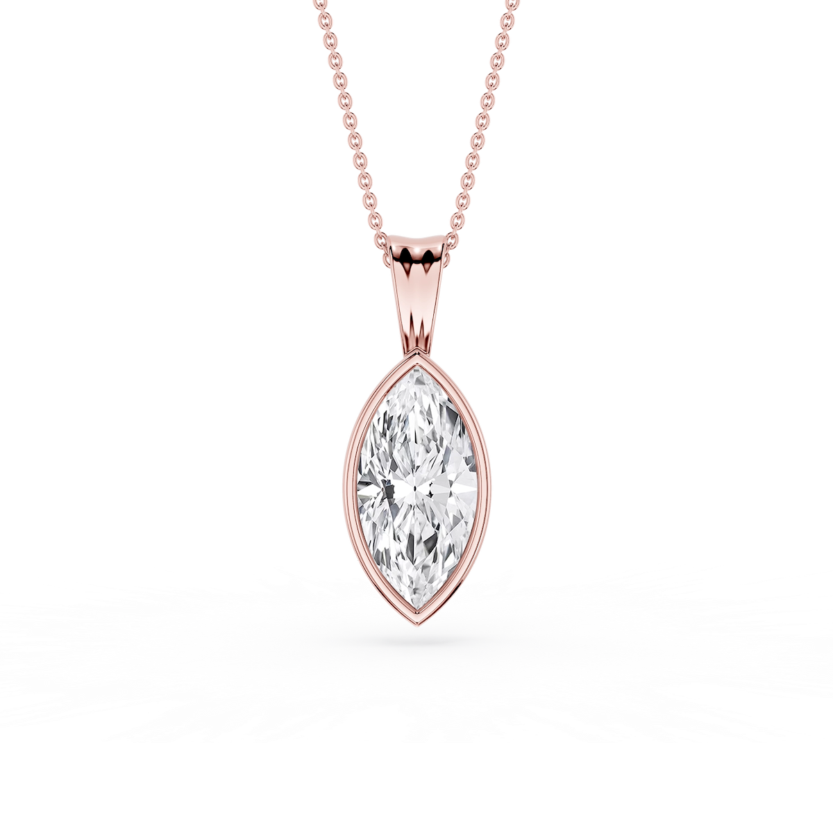 Marquise Lab Grown Diamond Bezel Set Bail Solitaire Pendant - 16 to 18 Inches