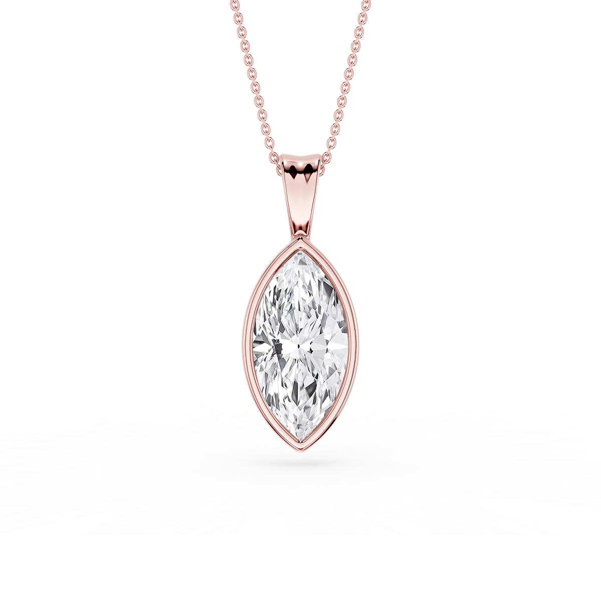 Marquise Lab Grown Diamond Bezel Set Bail Solitaire Pendant - 16 to 18 Inches