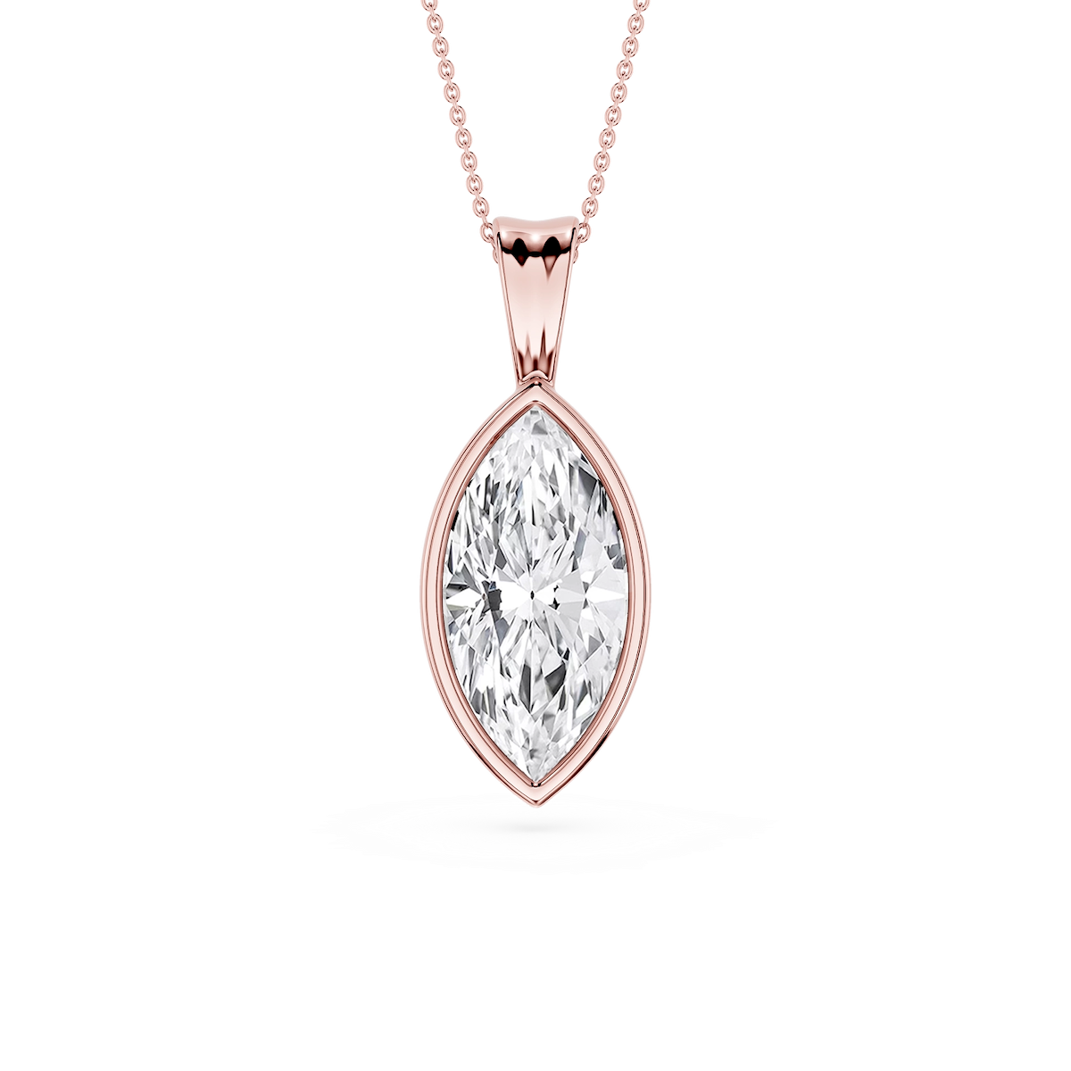 Marquise Lab Grown Diamond Bezel Set Bail Solitaire Pendant - 16 to 18 Inches