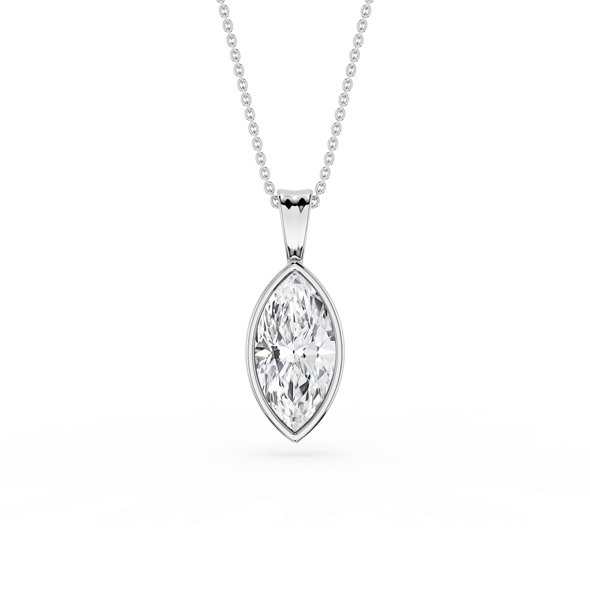 Marquise Lab Grown Diamond Bezel Set Bail Solitaire Pendant - 16 to 18 Inches
