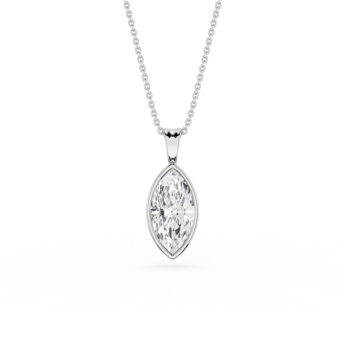 Marquise Lab Grown Diamond Bezel Set Bail Solitaire Pendant - 16 to 18 Inches