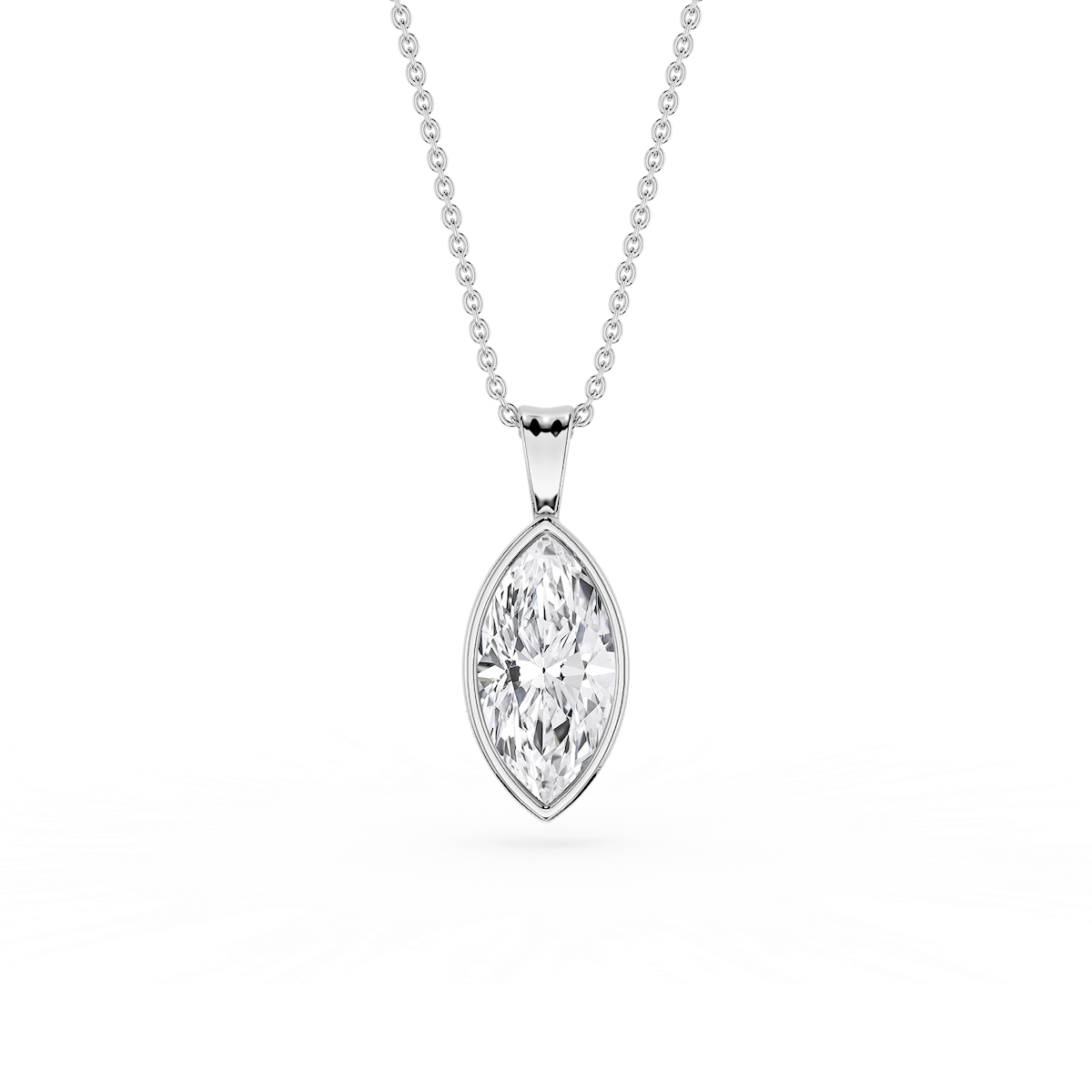 Marquise Lab Grown Diamond Bezel Set Bail Solitaire Pendant - 16 to 18 Inches