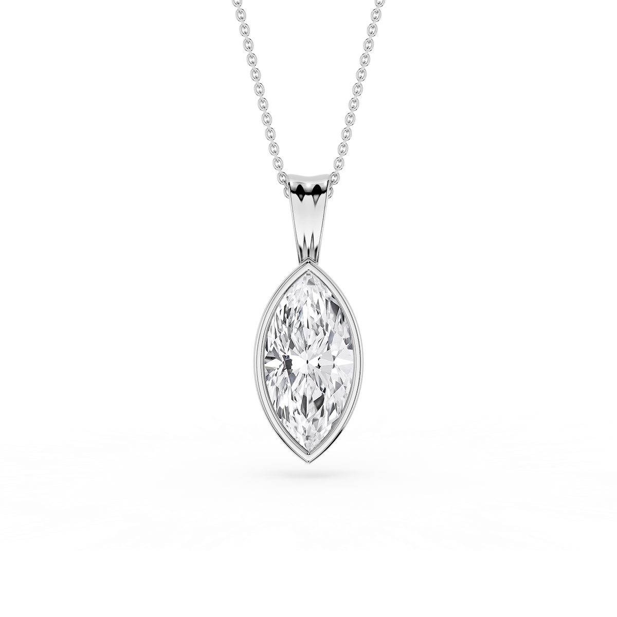 Marquise Lab Grown Diamond Bezel Set Bail Solitaire Pendant - 16 to 18 Inches