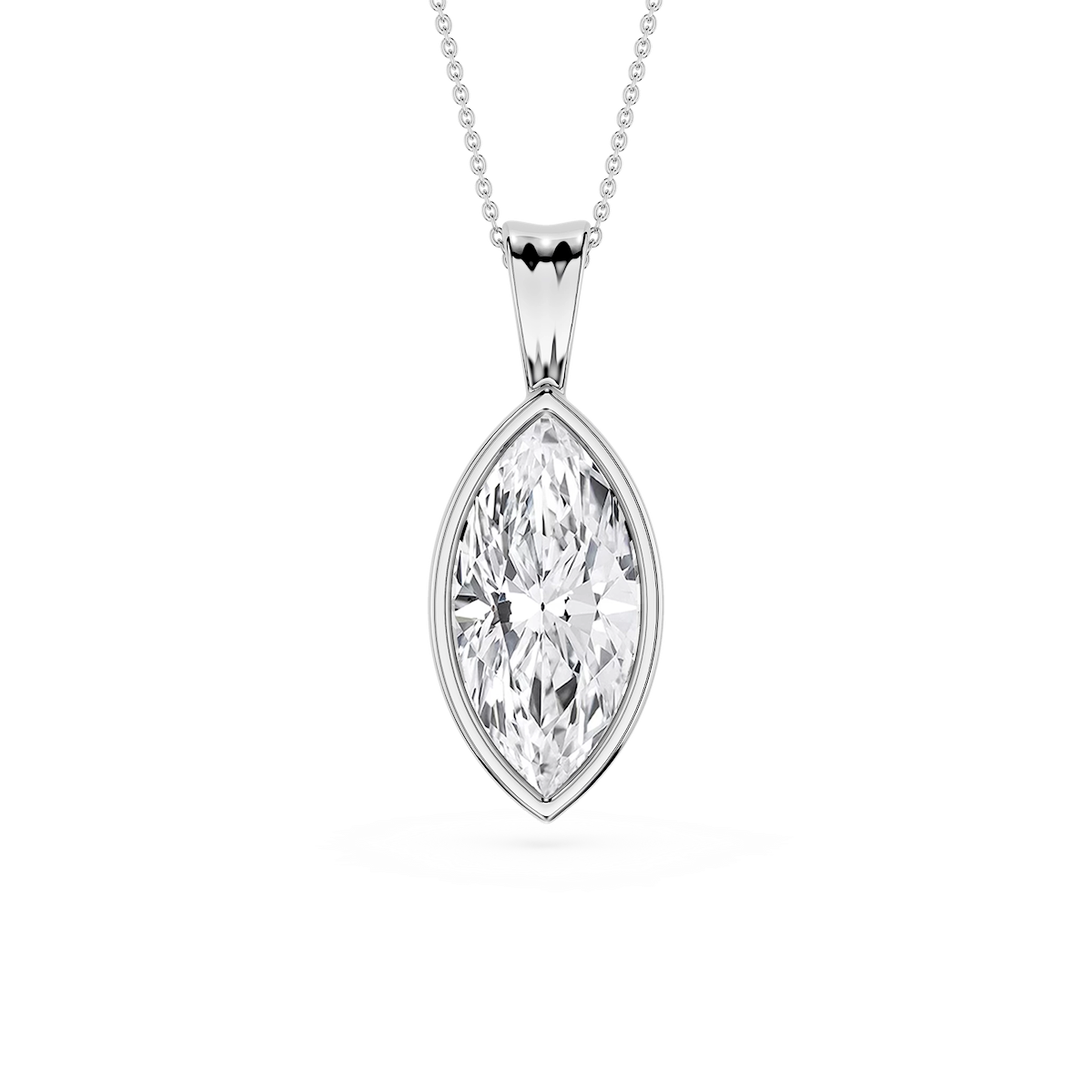 Marquise Lab Grown Diamond Bezel Set Bail Solitaire Pendant - 16 to 18 Inches