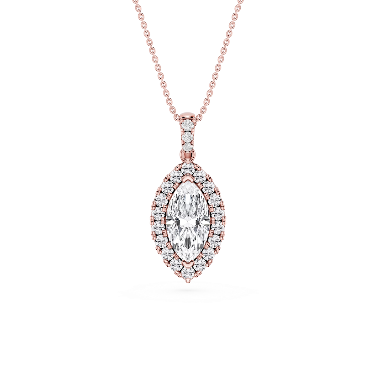 Marquise Lab Grown Diamond Halo Diamond Bail Solitaire Pendant - 16 to 18 Inches