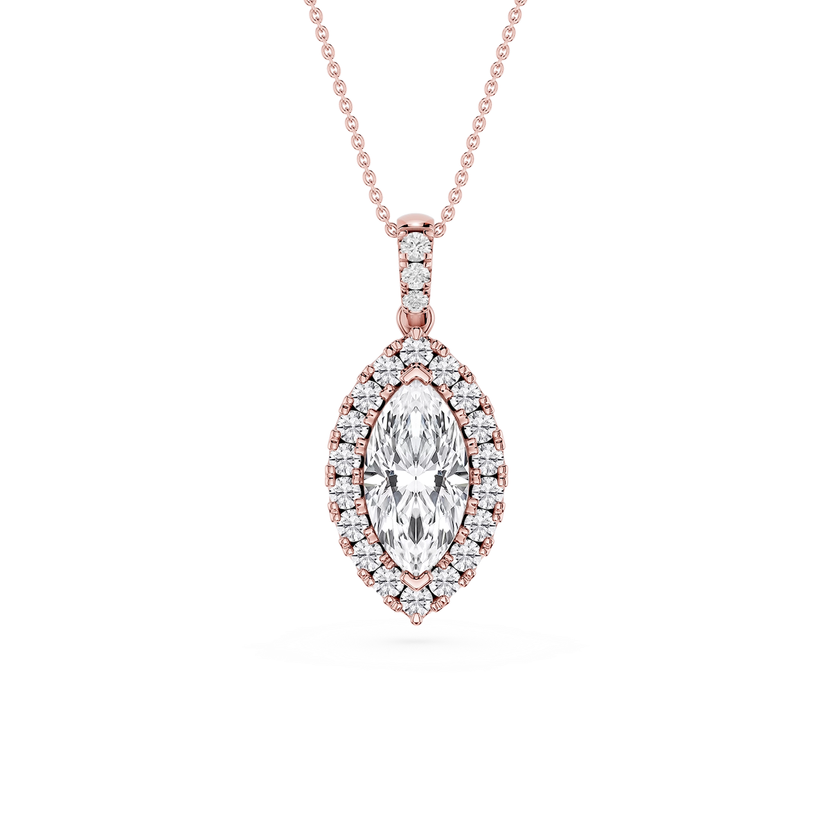 Marquise Lab Grown Diamond Halo Diamond Bail Solitaire Pendant - 16 to 18 Inches