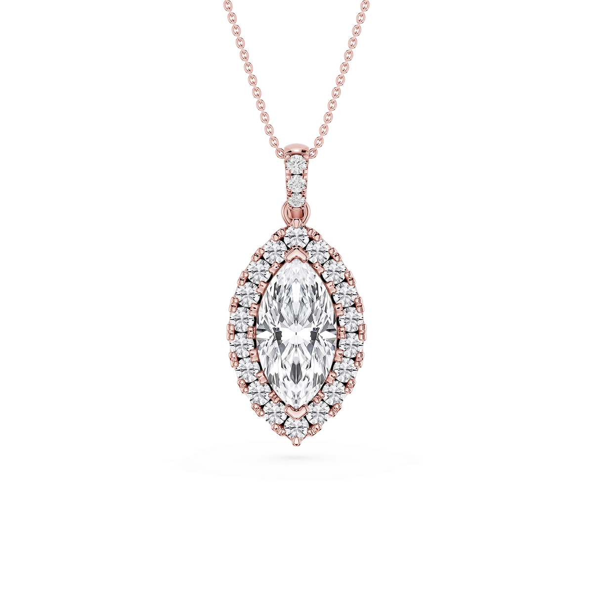 Marquise Lab Grown Diamond Halo Diamond Bail Solitaire Pendant - 16 to 18 Inches