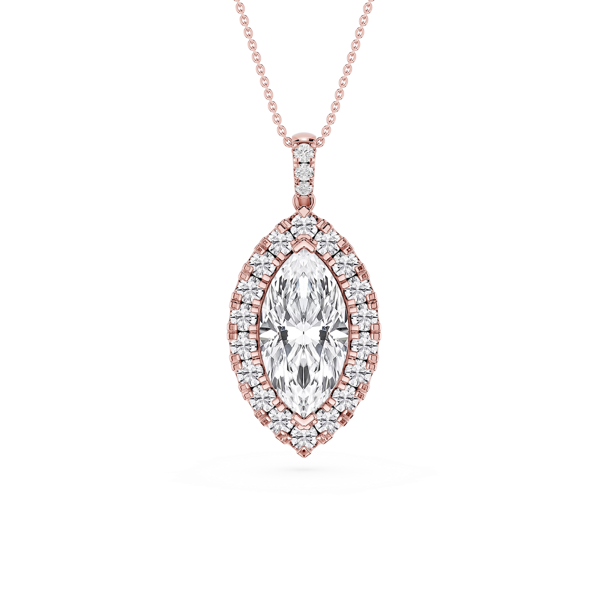 Marquise Lab Grown Diamond Halo Diamond Bail Solitaire Pendant - 16 to 18 Inches