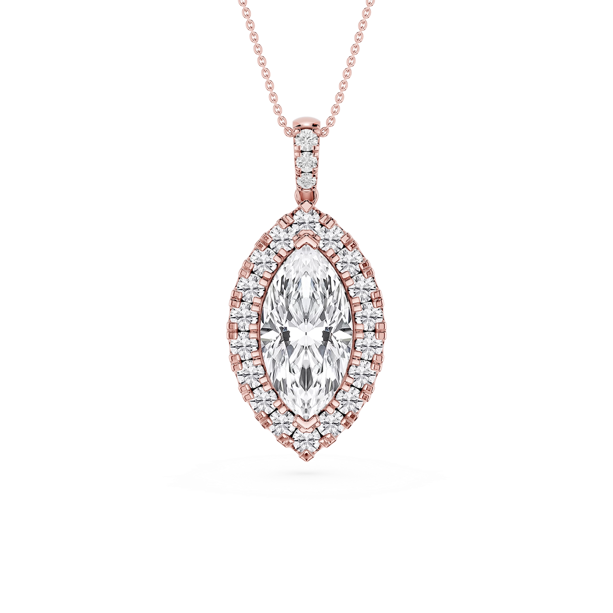 Marquise Lab Grown Diamond Halo Diamond Bail Solitaire Pendant - 16 to 18 Inches
