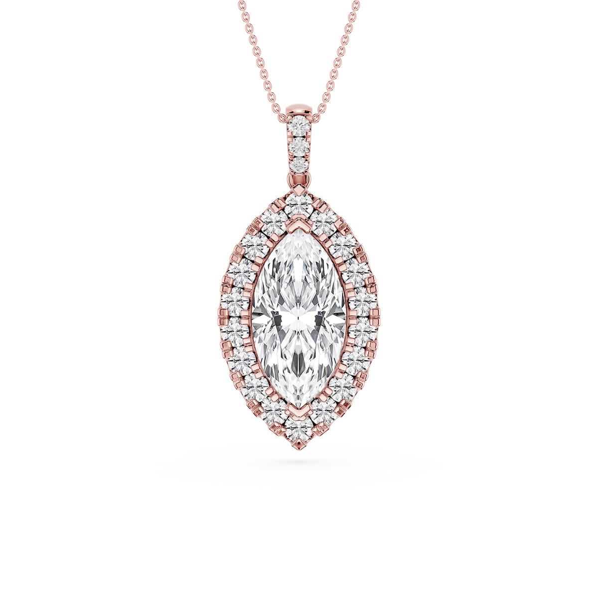 Marquise Lab Grown Diamond Halo Diamond Bail Solitaire Pendant - 16 to 18 Inches