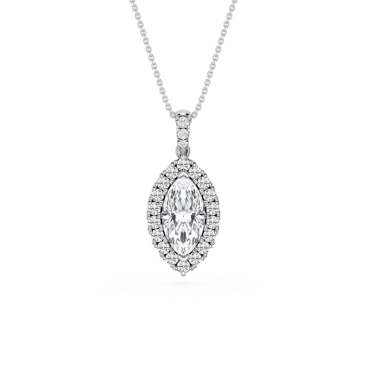 Marquise Lab Grown Diamond Halo Diamond Bail Solitaire Pendant - 16 to 18 Inches