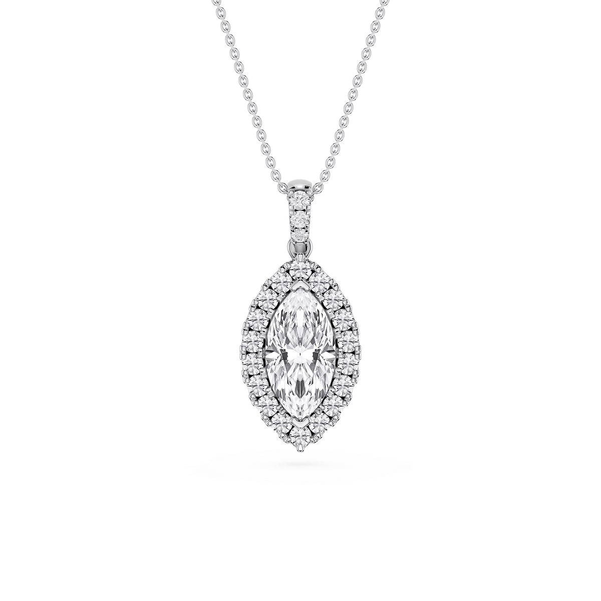 Marquise Lab Grown Diamond Halo Diamond Bail Solitaire Pendant - 16 to 18 Inches