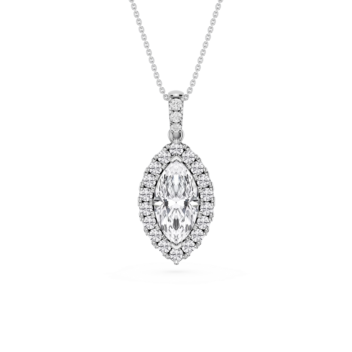 Marquise Lab Grown Diamond Halo Diamond Bail Solitaire Pendant - 16 to 18 Inches