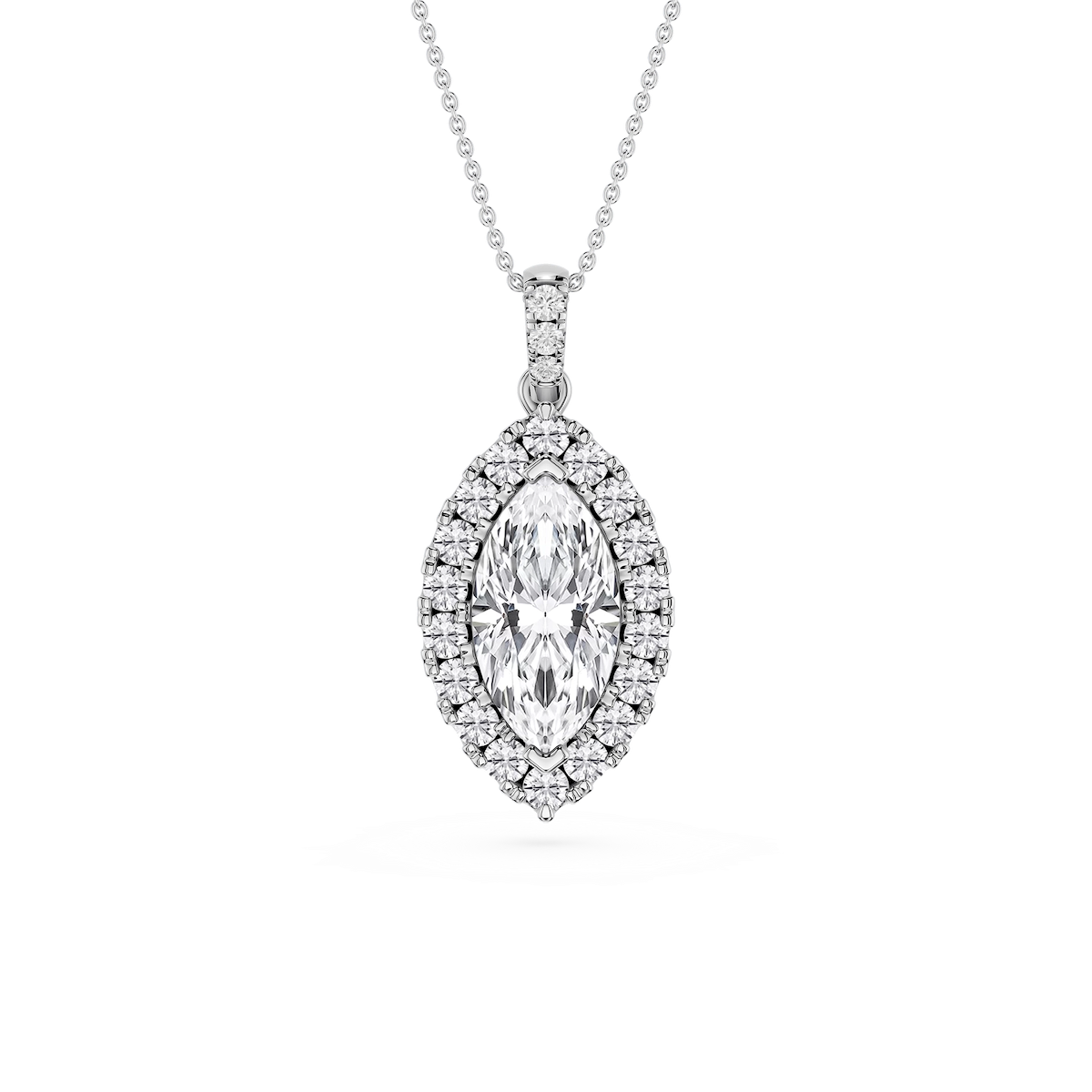 Marquise Lab Grown Diamond Halo Diamond Bail Solitaire Pendant - 16 to 18 Inches