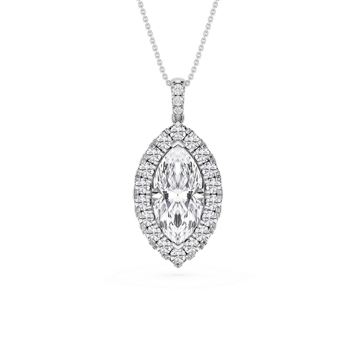 Marquise Lab Grown Diamond Halo Diamond Bail Solitaire Pendant - 16 to 18 Inches