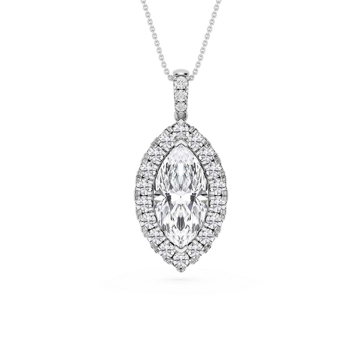 Marquise Lab Grown Diamond Halo Diamond Bail Solitaire Pendant - 16 to 18 Inches